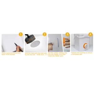 Step-by-step installation guide for automatic poultry chicken feeder port with 3 inch hole saw.