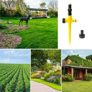 Detailansicht des Garten Bewässerungsregners mit gelbem Erdspieß sowie praktischem Anschluss.