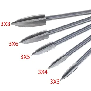 Woodworking high-speed steel pointed three-flute carving milling cutter detail display.