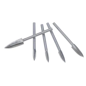 Detail view of the professional woodworking high-speed steel pointed carving cutter bits.