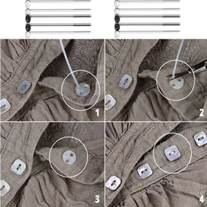 Fast button fixing tool detail showing step-by-step installation with plastic ties.
