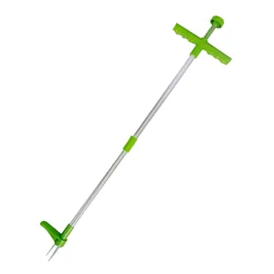 Long handle weed remover tool for garden weeding, root digging and soil loosening, detail view.