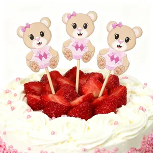 Cute bear cake toppers for birthday party, cute animal theme dessert decor, 3 pcs