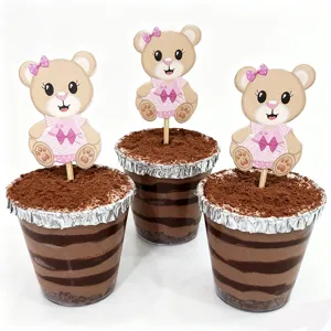 Cute bear cupcake toppers dessert picks for animal theme party decoration details