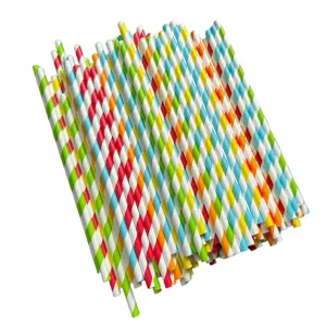 Pilles en Papier Jetables Biodegradables Pilles a Boire Rayees Colorees Fournitures de Fete Eco-Responsables pour Boissons