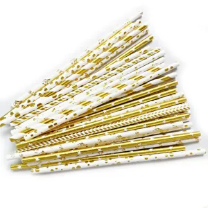 Einweg Biologisch Abbaubare Papierstrohhalme Gold Serie Umweltfreundliche Trinkhalme Für Party Hochzeit Tägliches Getränk