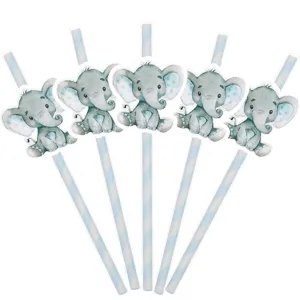 Cute baby elephant paper straws for children birthday party, animal theme decorative items.