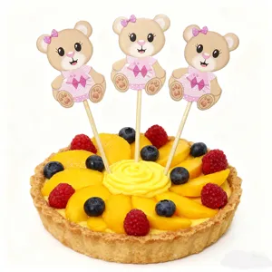 Cute teddy bear cake toppers for children birthday party and sweet dessert fruit decorations.