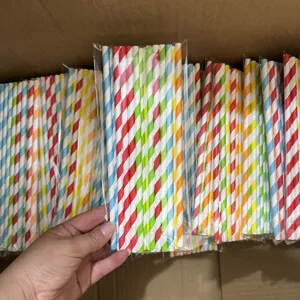 Pailles en papier jetables rayées colorées écologiques pailles à boire de fête en gros