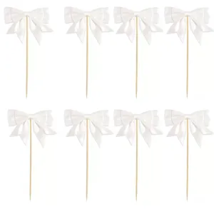 White double layer swallowtail bow cake toppers baking party dessert decoration picks 8pcs