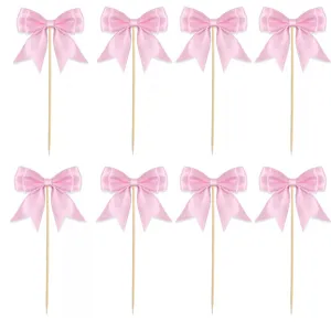 Double Layer Swallowtail Bow Cake Topper Fabric And Wood Stick Dessert Decoration For Birthday Baking Party