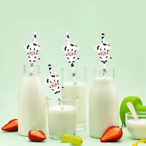 Cute cow paper straws for party drinks and beverage decoration, disposable eco friendly.