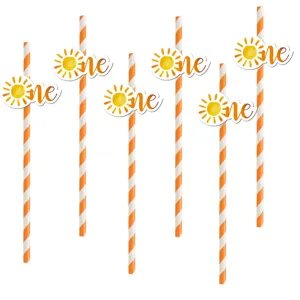 Bunte Papiereinlagen mit süßem Sonnendesign und one Aufdruck für die erste Geburtstagsparty.