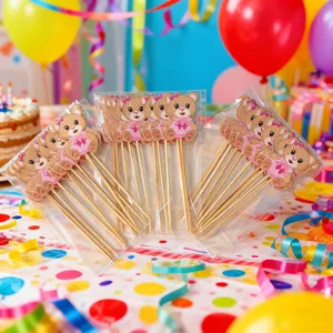 Cute bear cake toppers for birthday party decorations cupcake picks sweet dessert supplies
