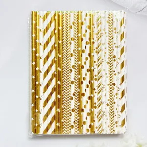 Premium gold und weiß Einweg Papierstrohhalme Set, umweltfreundlich biologisch abbaubar Party.