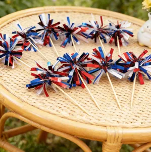 Patriotic fireworks picks red white blue tinsel cocktail cupcake toppers party cake decorations