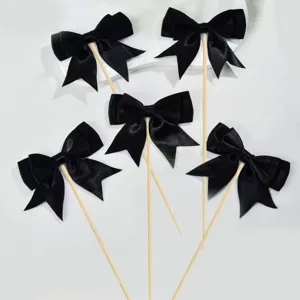 Black satin bow cake toppers set for baking party and dessert decoration supplies