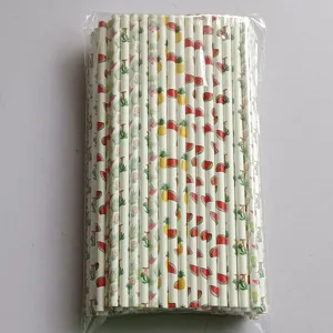 100pcs tropical paper straws with flamingo pineapple watermelon prints for summer party drinks