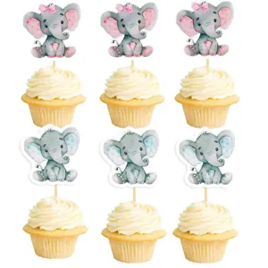 Cute elephant cupcake toppers for animal themed birthday parties and baby showers decor.
