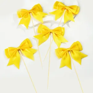 Yellow double-layer swallowtail bow cake topper insert baking dessert party decoration