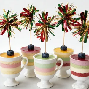 Colorful tinsel firework cake topper dessert insert detail view for party decoration supply