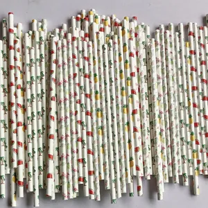 Hawaiian tropical paper straws with flamingo, pineapple and watermelon for summer beach parties.