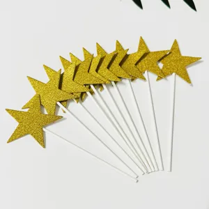 Gold glitter star cake toppers cupcake picks dessert decorations for birthday party supplies