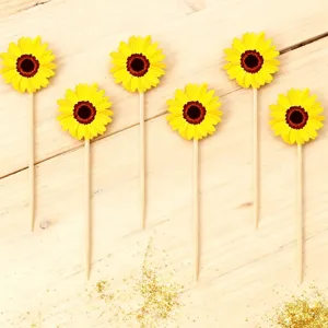 Stuzzicadenti cupcake girasole decorazione per dolci in legno accessori per feste floreali