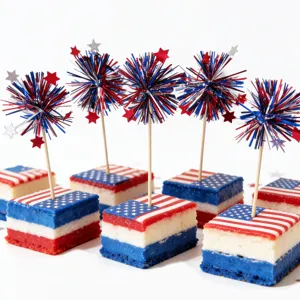 4th of July cupcake toppers fireworks tinsel picks patriotic party cake decorations red white blue