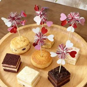 Valentine cake insert heart decorative pick tinsel fireworks party dessert fruit supply