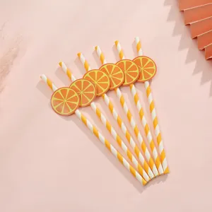 Decorative orange paper straws detail shot, perfect for parties, drinks and summer events.