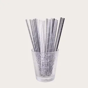 Pailles en papier argenté jetables pour fête, pailles à boire écologiques en gros