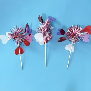 Valentine's day decorative cake topper creative heart shaped firework tassel food picks