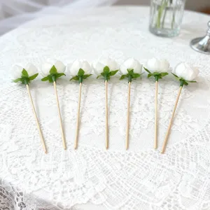 Decoratieve witte roos fruitprikkers cocktail dessert tandenstokers feest set 7st