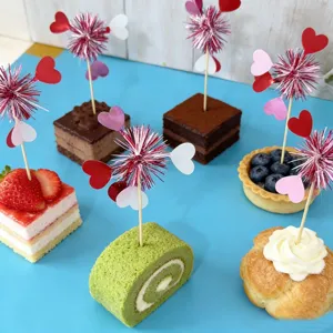 Details of creative fireworks heart picks for Valentine cake decoration and dessert decor.