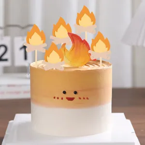 Firefighter theme cake topper, colorful flame and campfire card insert for party decoration.