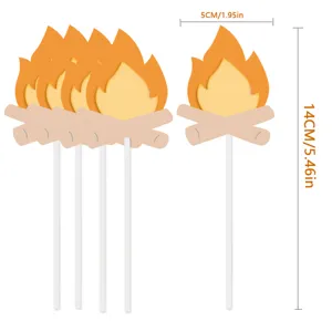 Fire flame cake toppers for firefighter theme party, paper decorative picks with sticks.