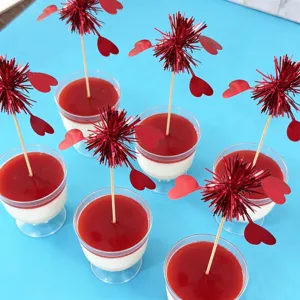 Valentine day heart decorative picks red tinsel cake inserts dessert party supplies detail view