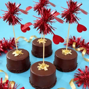 Valentine's Day cake toppers red tinsel heart picks dessert party decoration
