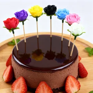 Kleurrijke roos taart prikkers kunstmatige bloem toppers voor dessert fruit schaal decor