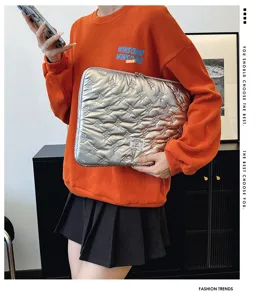Korean quilted bow laptop sleeve detail, metallic silver 13 14 inch computer bag protector.