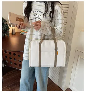 Borsa per laptop in tela in stile coreano minimalista da 14 pollici borsa da lavoro con manici.