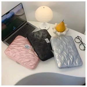 Korean style quilted bow laptop sleeve 13 14 inch computer bag lightweight protective cover.