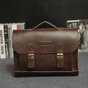 Herren Vintage dunkelbraune Leder Aktentasche Umhaengetasche Business Handtasche.