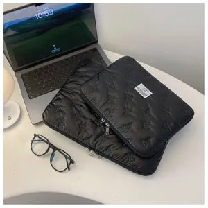 Korean style quilted bow laptop sleeve 13 14 inch protective bag detail black design