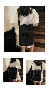 Black corduroy backpack for women and men, casual minimalist travel laptop school bag.