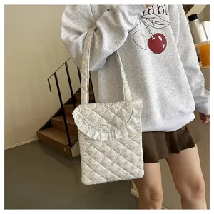 Floral quilted laptop bag 11 inch ipad tablet tote bag with cute lace ruffle design.