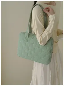 Sac cabas matelassé vert pour ordinateur portable avec nœuds, élégant sac pour 14 pouces.