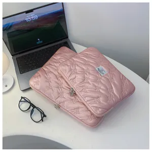 Pink quilted bow laptop sleeve 13 14 inch cute computer case lightweight protective bag