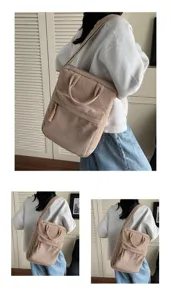 Corduroy laptop backpack for women large capacity casual travel bag detail viewing